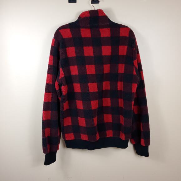 J.CREW Sweater Pullover Buffalo Plaid Check Fleece Shearling Sherpa Snap Size M - Picture 6 of 10